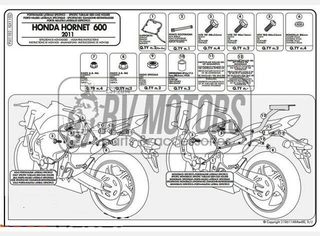 Крепления под боковые кофры KAPPA Monokey Honda CB 600 (2011) CBR 600F (2011) KLX1102