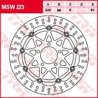 Тормозной диск передний SUZUKI GSX-R 600 '97-'03, GSX-R 750 '96-'03, GSX-R 1000 '01-'02, TL 1000R '98-'99, TL 1000S '97-'01, GSX 1300R HAYABUSA '99-'07, GSX 1400 '01-'07 (320X69X5MM) TRW LUCAS MSW223