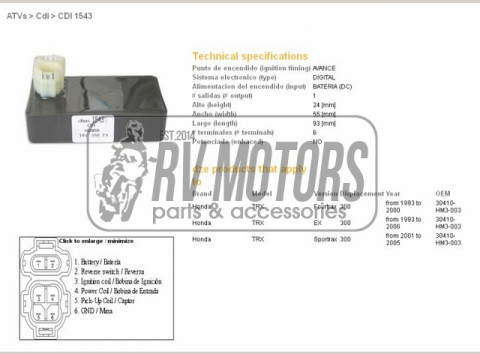 Коммутатор HONDA TRX300 EX 93-05  DZE ELEKTRYKA 1543-01
