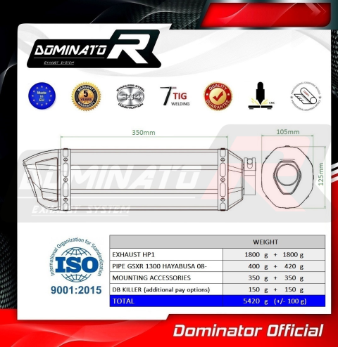 Прямоток DOMINATOR SUZUKI GSXR GSX 1300 R HAYABUSA HP1 2008 - 2019