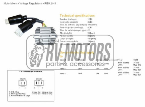 Регулятор напряжения HONDA CBR600RR 07-11, CBR1000RR 04-05  DZE ELEKTRYKA 2444-01
