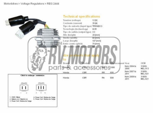 Регулятор напруги HONDA CBR600RR 07-11, CBR1000RR 04-05 DZE ELEKTRYKA 2444-01