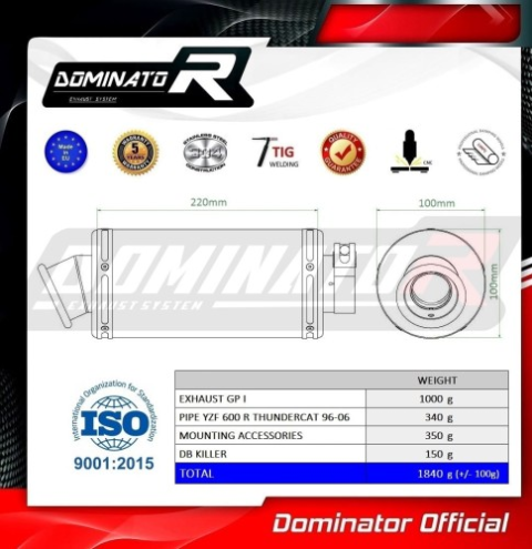 Прямоток Yamaha YZF 600 R Thundercat 1996 - 2006 DOMINATOR GP1