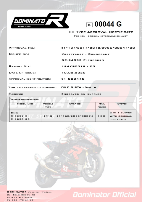 Прямоток DOMINATOR BMW R 1250 R  2019 - 2020 овальный