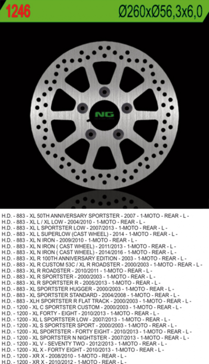 Тормозной диск NG задний HARLEY DAVIDSON 883/1200 (260X56,3X6) (5X10,5MM) NG1246