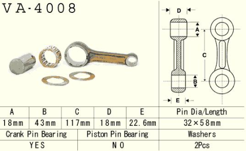 Шатун KAWASAKI KEF 300 (KEF300) '95-'00, KLF300 (KLF300) '86-'05, KVF 300 (KVF300) '89-'02 VESRAH VA-4008