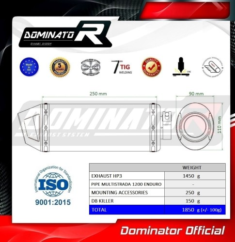 Прямоток Ducati Multistrada 1200 Enduro 2016 - 2018 DOMINATOR HP3 черный