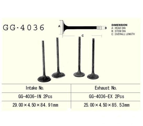 Клапан впускной KAWASAKI KLX250 (08-14) , KLX250R (94-96) , KLX300R (97-07) , D-Tracker (06-14) VESRAH GG-4036-IN