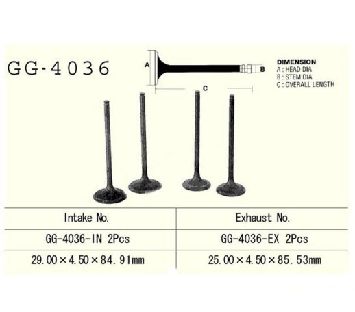 Клапан впускний KAWASAKI KLX250 (08-14) , KLX250R (94-96) , KLX300R (97-07) , D-Tracker (06-14) VESRAH GG-4036-IN