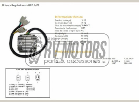 Регулятор напряжения HONDA VT1100 C2 SHADOW 95-97 DZE ELEKTRYKA 2477-01