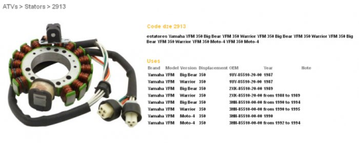 Генератор YAMAHA YFM 350 BIG BEAR &#39;89-&#39;94, WARRIOR &#39;87-&#39;95 DZE ELEKTRYKA 2913-01