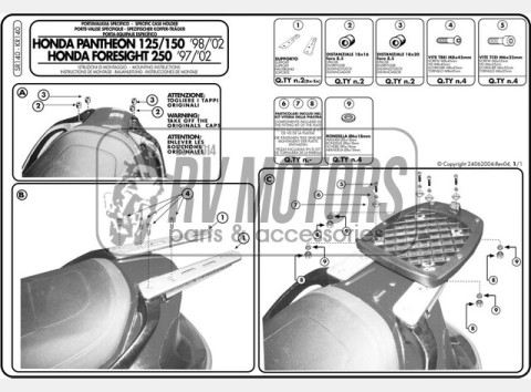 Крепления кофра KAPPA (без площадки) Honda Foresight 250 (97-08) KR140