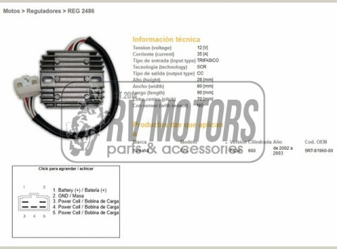 Регулятор напряжения YAMAHA FZS600 FAZER 02-03 DZE ELEKTRYKA 2486-01
