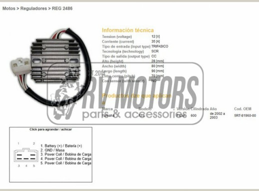 Регулятор напруги YAMAHA FZS600 FAZER 02-03 DZE ELEKTRYKA 2486-01