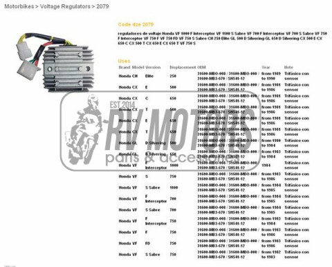 Регулятор напряжения HONDA CX500/650, GL500/650, VF750/1000, VF1100S DZE ELEKTRYKA 2079-01