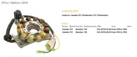 Генератор YAMAHA YFZ 350 BANSHEE 95-06 DZE ELEKTRYKA 2916-01