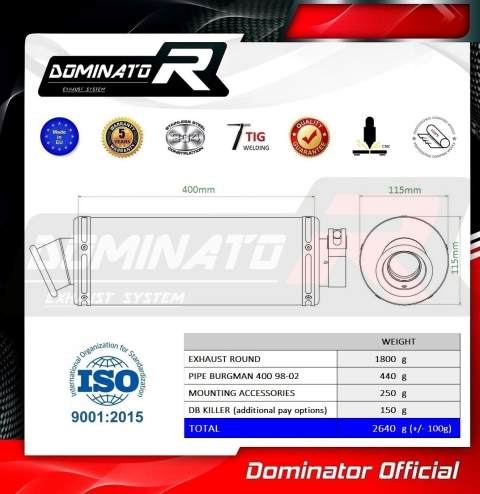 Прямоток DOMINATOR SUZUKI BURGMAN 400 1998 - 2002 круглый