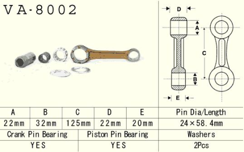 Шатун KAWASAKI KX 250 (KX250) '78-'08 VESRAH VA-8002