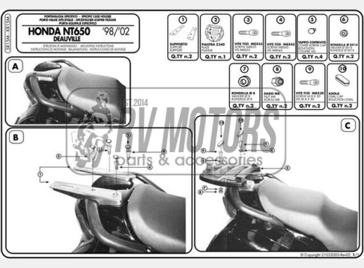 Кріплення кофра KAPPA (без майданчика) Monolock Honda NT 650V Deaville (98-05) KR15M