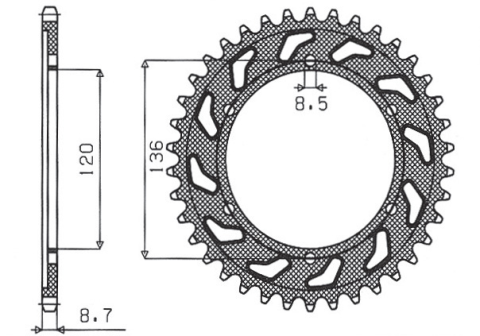 Приводная звезда YAMAHA XJ 600 H,N 84-91, YX 600 RADIAN 86-87 SUNSTAR SUN1-5505-44 (JTR862.44)