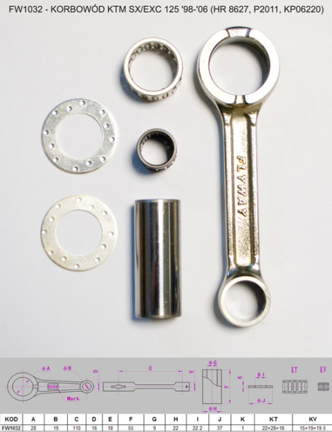 Шатун KTM (2T) SX 125 (SX125) '98-'06, EXC 125 (EXC125) '98-'06 FLYWAY FW1032
