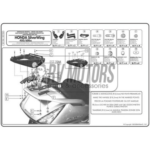 Крепления кофра KAPPA (с площадкой) Monolock Silver Wing 400 (06-09) / ABS (01-09) KR19M