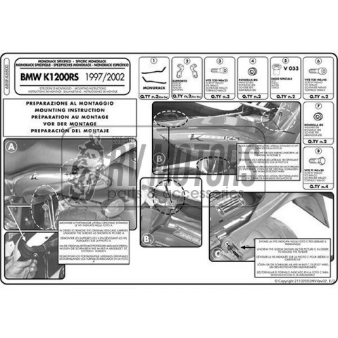 Крепления кофра KAPPA (без площадки) BMW K 1200 GT (03-04) / K1200 RS (00-04) K6800