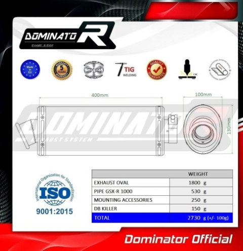 Прямоток Suzuki GSX-R 1000 2001-2004 DOMINATOR овальный
