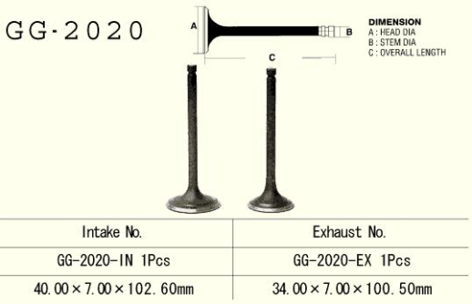 Клапан впускний YAMAHA YFM 350/400 WARRIOR/RAPTOR '87-'09 VESRAH GG-2020-IN