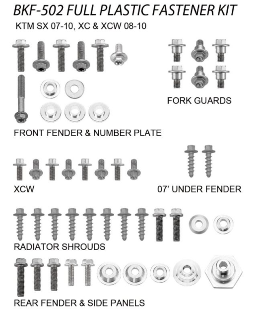 Комплект болтов пластика KTM SX 125/250 '07-10 ACCEL BKF-502