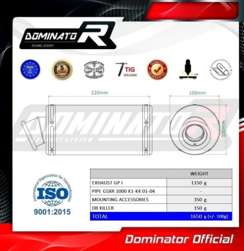 Прямоток Suzuki GSX-R 1000 2001-2004 DOMINATOR GP1