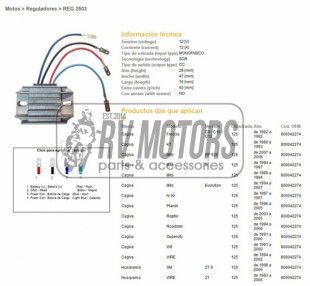Регулятор напряжения CAGIVA 125 MITO/PLANET/RAPTOR, HUSQVARNA WRE125 93-06 DZE ELEKTRYKA 2503-01