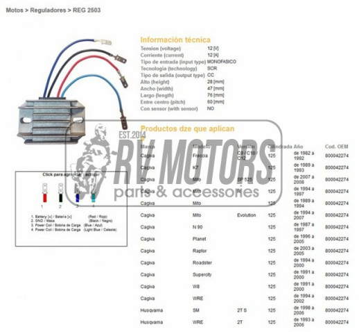 Регулятор напруги CAGIVA 125 MITO/PLANET/RAPTOR, HUSQVARNA WRE125 93-06 DZE ELEKTRYKA 2503-01