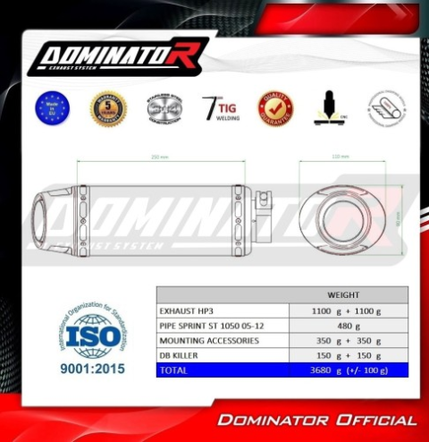 Прямоток Triumph Speed Triple 1050 2011 - 2016 DOMINATOR HP3 черный