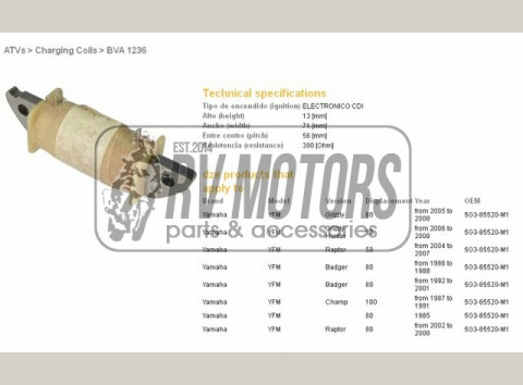 Обмотка статора YAMAHA YFM 80 RAPTOR/GRIZZLY '02-'08 DZE ELEKTRYKA 1236-01