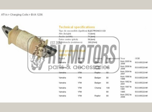 Обмотка статора YAMAHA YFM 80 RAPTOR/GRIZZLY &#39;02-&#39;08 DZE ELEKTRYKA 1236-01