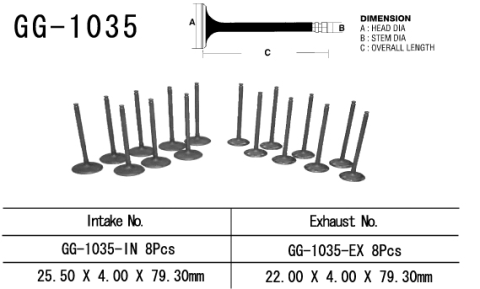 Клапан впускной HONDA CBR 600 F3 95-98, CB600F HORNET 00-17 VESRAH GG-1035-IN