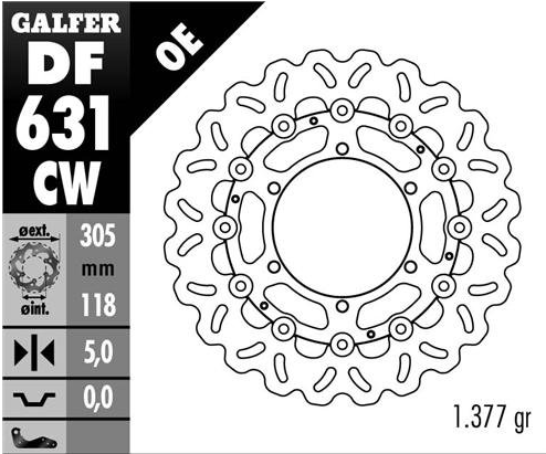 Гальмівний диск GALFER задній задній BMW K100/K1100/R850/R1100 (305X118X5) DF631CW	
