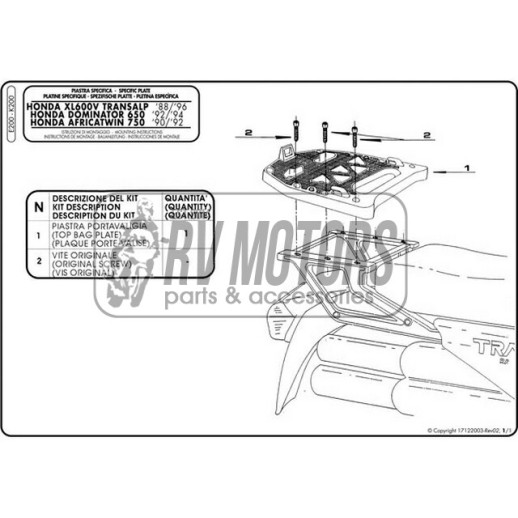 Кріплення кофра KAPPA (з майданчиком) Honda XL 600RM/RL Xl 600V Transalp (88-96) K200