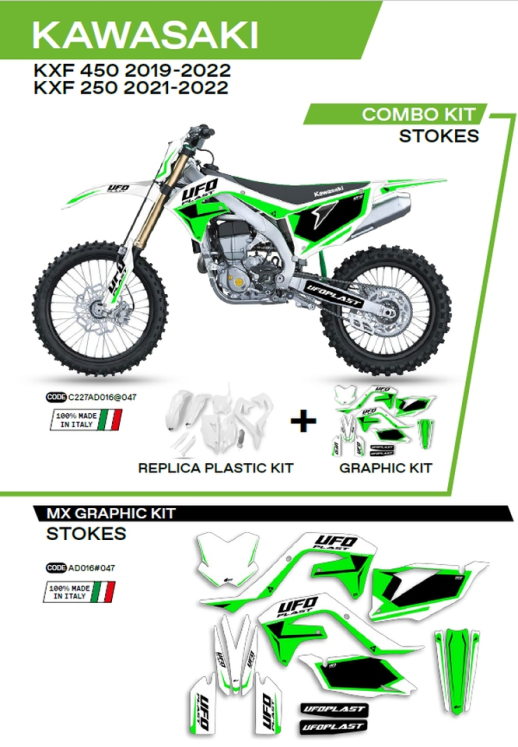 Комплект пластика KAWASAKI KXF 250 '21-'22; KXF 450 '19-'22  UFO C227AD016047