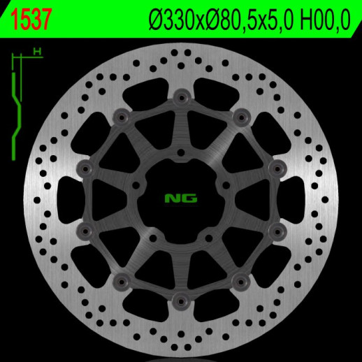 Гальмівний диск передній NG KAWASAKI ZX 10R 16-18 (330X80,5X5) (5X10,5MM) NG1537