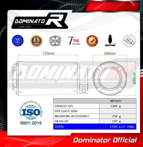 Прямоток Suzuki GSX-R 1000 2001-2004 DOMINATOR GPS