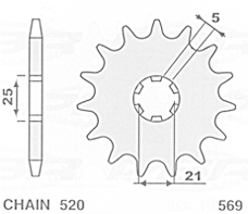 Приводная звезда YAMAHA YZ 250 '77-'98, YFZ 350 BANSHEE '89-'06 KAWASAKI KX 250 '87-'96, KX 500 '87-'04, XV 250 '89-'15 SIFAM 56914S (JTF569.14)
