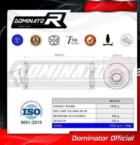 Прямоток Suzuki GSX-R 750 SRAD 1996 - 1999 DOMINATOR круглый