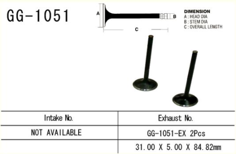 Клапан выпускной HONDA CRF 450R '02-'07 (31,0X5,0X84,82 MM) VESRAH GG-1051-EX