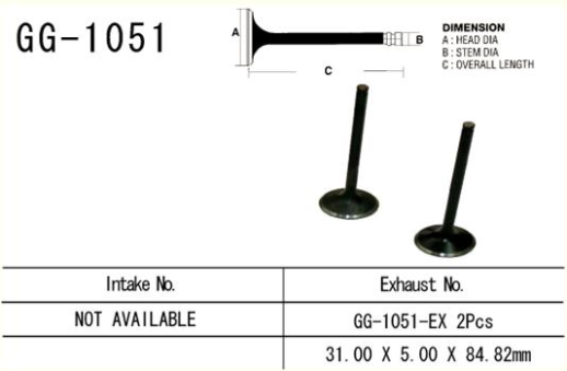 Клапан випускний HONDA CRF 450R '02-'07 (31,0X5,0X84,82 MM) VESRAH GG-1051-EX