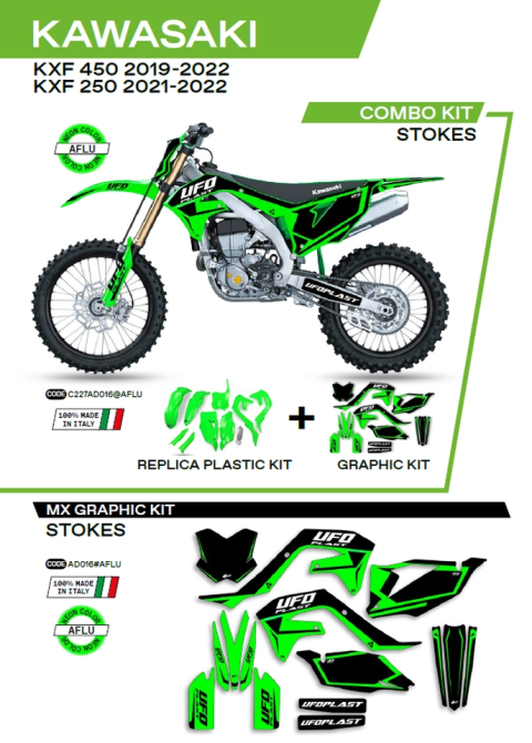 Комплект пластика  KAWASAKI KXF 250 '21-'22; KXF 450 '19-'22  UFO C227AD016AFLU