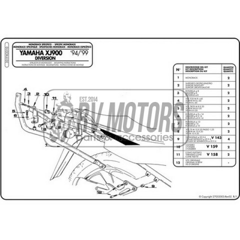 Крепления кофра KAPPA (без площадки) Yamaha XJ 900 Diversion (94-05) K3310