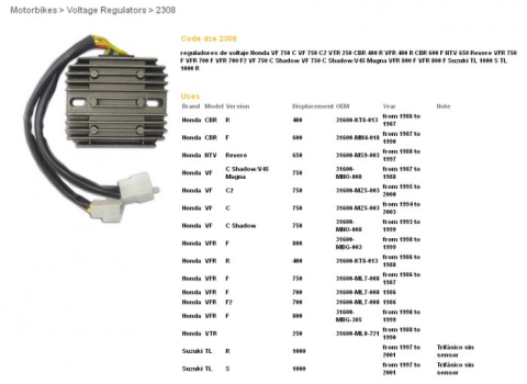 Регулятор напряжения HONDA VFR 800 '98-'01, VF 750 C '94-'00, SUZUKI TL 100S/R '98-'01 (ESR530) DZE ELEKTRYKA 2308-01