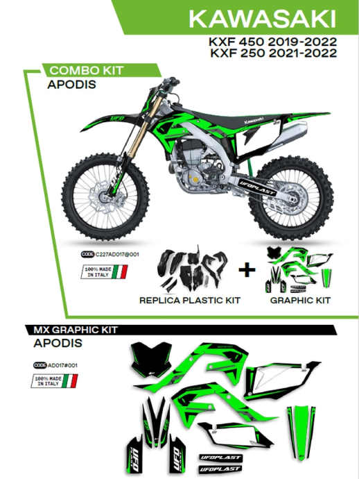 Комплект пластика  KAWASAKI KXF 250 '21-'22; KXF 450 '19-'22  UFO C227AD017001